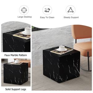 Lussuoso Tavolino da Caffè in MDF con Texture Marmo Nero 15.7*15.7*15.7 Pollici, Design Cubico alla Moda per Soggiorno - Product Image 5