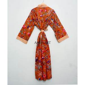 Bata kimono de algodón con estampado floral para mujer, suave, transpirable, ligera, para dormir, estar en casa, spa. - Product Image 5