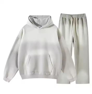 Conjunto de Sudadera con Capucha y Pantalones de Chándal Anchos de Algodón 100% con Logo Personalizado para Hombre, Estilo Vintage, Lavado Ácido, Efecto Desgastado, Tejido Casual - Product Image 1
