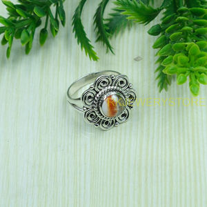 Natural Orange Spiny Oyster Turquoise <b>Ring</b> 925 Sterling <b>Silver</b> Handmade Boho Vintage <b>Statement</b> Flower <b>Ring</b> for Women Christmas - Product Image 5