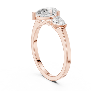 Bague de fiançailles en or rose avec trois diamants taillés en poire pour femme, bague classique de mariage, de promesse ou d'anniversaire - Product Image 2