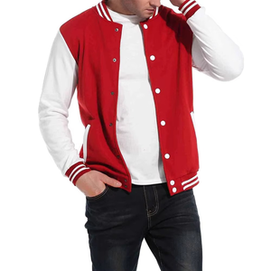 Men Retro Varsity <b>Jacket</b> Bold <b>Red</b> and White Color Block Design Polyester Cotton Blend Perfect Companion for Game Days - Product Image 3