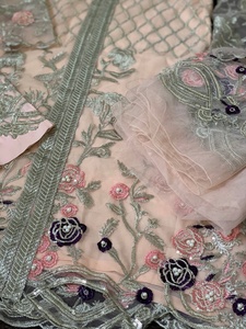 Increíble 2021 Venta caliente camisa de línea A de red bordada y traje de seda Salwar bordado de secuencia pesada vestido completamente bordado - Product Image 2