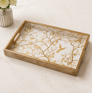 Juego de Bandejas de Servir de Madera Esmaltada de Lujo Hechas a Mano con Diseño de Pájaro Dorado, Plato Decorativo para Té, Café y Desayuno - Product Image 6
