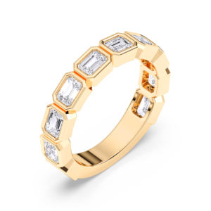 Anillo de boda de media eternidad con diamante cultivado en laboratorio de 2.00 quilates, corte esmeralda, F-G/VS, engastado en bisel, hecho en plata, para ella. - Product Image 4