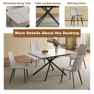 Set Tavolo da Pranzo Rettangolare Moderno con Piano in Pietra Sinterizzata Retrattile e Gambe in Acciaio al Carbonio Nero, Design Rettangolare Elegante - Product Image 5