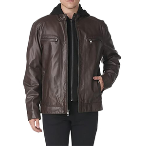Blouson de moto en cuir véritable pour homme, logo personnalisé, col montant, imperméable, coupe-vent, chauffant, été, polyester, style Letterman, XS - Product Image 1