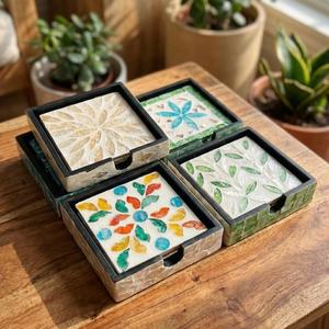 Classic Eco-Friendly Mop <b>Coaster</b> <b>Set</b> 6 with Holder Handmade Table Decor - Product Image 1