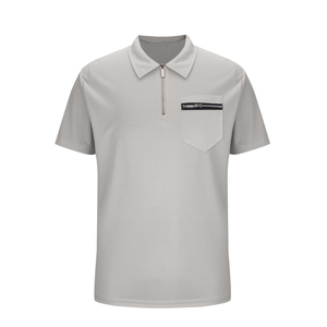 Polo homme gris premium 2026 à manches courtes avec poche zippée, décontracté, tricoté, respirant, design uni, coupe classique - Product Image 1