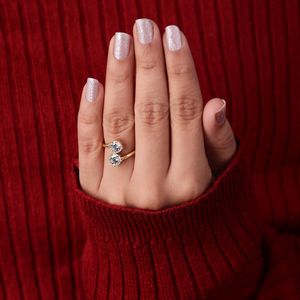 Bague Toi et Moi de luxe en or massif 18 carats avec diamant rond de 1,01 carat VS1, cultivé en laboratoire, pour les amoureux - Product Image 1
