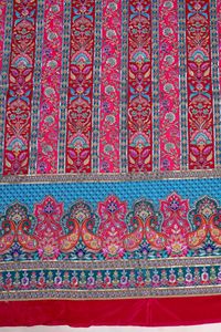 Red Floral Stripe Placement Print Fabric With Ornamental Border For Designer Kurti Dress Material Ethnic Wear Fabric - Product Image 3