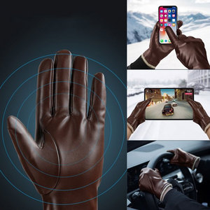 Gants en cuir de haute qualité marron, doublure thermique en cachemire, compatibles écran tactile, écologiques, pour usage quotidien en hiver - Product Image 4