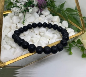 Bracelet en pierre de lave naturelle, bracelet perlé en pierre de lave noire pour la guérison, bijoux énergétiques Reiki, vente en gros, 8mm - Product Image 5