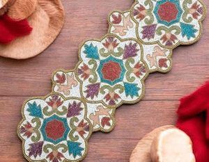 Embroidered Geometric <b>Table</b> <b>Runner</b> Traditional Home Decor Washable Multi Color Pattern - Product Image 1