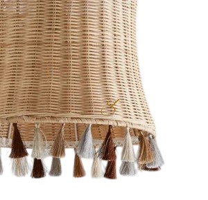 Abat-jour moderne en rotin en forme de cloche, suspension en tissu à pompons, couvercle de lampe suspendue en osier pour la décoration de restaurant - Product Image 4