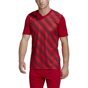 Maillot de football pour homme à rayures rouges, col en V, manches courtes, tissu polyester respirant, coupe classique - Product Image 2