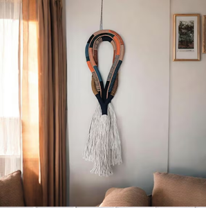 Lovely Wavy Striped Macrame Wall Decal Combines purple <b>White</b> Cords Wooden Beads. Home Decor Contemporary Design Available - Product Image 5