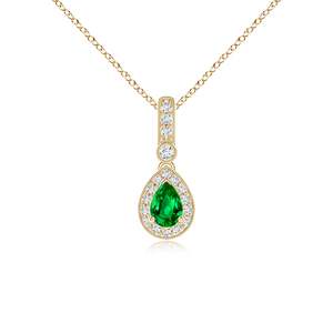 14K <b>Solid</b> <b>Gold</b> Natural Emerald Pear-Shaped Emerald And Pave Diamond Halo PendantClassic Fine Jewellery Anniversary Gift For Her - Product Image 1