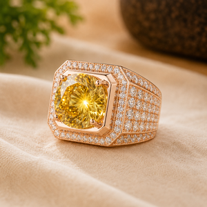 แหวนหมั้นพลอยสีเหลือง เงินแท้ 925 แหวนประดับเพชรทรงกลม แหวนแต่งงาน - Product Image 3