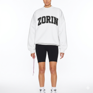 Sudadera Zorin para Mujer, Cuello Redondo, Talla Grande, Blanca, Tejida, Manga Larga, con Estampado de Letras, Estilo Otoño-Invierno - Product Image 1
