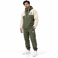 Ensemble de survêtement unisexe coupe-vent en polyester/nylon écologique, couleur olive beige, léger, respirant, avec veste à capuche et pantalon