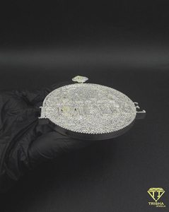 Colgante Redondo de Lujo Personalizado con Nombre, Totalmente Cubierto de Diamantes VVS Cultivados en Laboratorio, en Plata de Ley 925, Joyería Hip Hop - Product Image 3