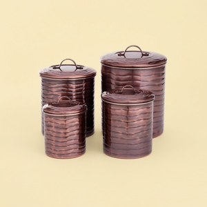 Juego de Recipientes de Cocina de Cobre Antiguo con Diseño de Ondas, Tapas Herméticas, Recipientes de Almacenamiento de Alimentos de Acero Inoxidable con Revestimiento de Cobre Martillado - Product Image 1
