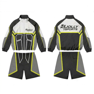 Men windbreaker short set polyester micro twill black <b>white</b> <b>panel</b> design heattransfer logo custom Windbreaker Shorts Set for Men - Product Image 6