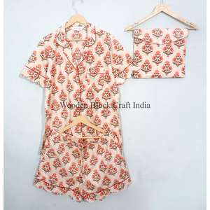 Conjunto de Pijama de Verano para Mujer, Transpirable, 100% Algodón, Manga Corta, Estampado Floral, Camiseta de Dormir Suave de Secado Rápido, Lavable a Máquina - Product Image 4