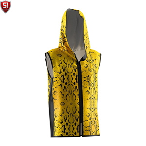 Wholesale Sleeveless <b>Hooded</b> Boxing <b>Robe</b> for Men Gym Training MMA Muscle Fit XL Custom Logo Sportswear Polyester Cotton - Product Image 1