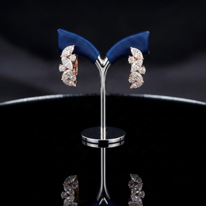 14K Solid Gold Luxury Marquise Cut Lab Grown Diamond Huggie <b>Hoop</b> Earrings 1.20 Floral Diamond Cluster High Polish Hinged <b>Hoop</b> - Product Image 5