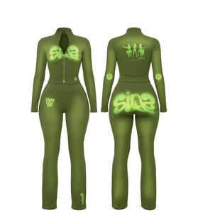 Women <b>Black</b> Full Sleeve Tracksuit Set Pink Letter Print <b>Turtleneck</b> Zipper Front Streetwear Skinny Fit Spring Spandex Polyester - Product Image 4