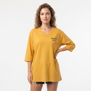 Women's Oversized V Neck Longline T Shirt Three Quarter Sleeve Loose Fit Breathable Cotton <b>Top</b> Custom Print Embroidery Tee - Product Image 1