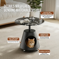 Table basse en verre style crème avec lit pour chat intégré et rangement, design minimaliste moderne pour petites maisons, idéale pour Instagram
