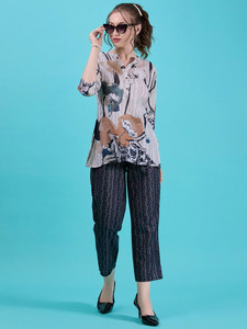 Pantalones de Mujer 100% Algodón, Elegantes, Casuales, con Estampado Floral, para la Playa, Otoño, Románticos, para Fiesta, con Botones, Tallas Grandes - Product Image 2