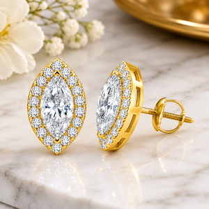 เครื่องประดับฮิปฮอปสุดหรูสำหรับทุกเพศ ทองคำแท้ 14K ทรงมาร์คีส์ ประดับเพชรโมอิสซาไนต์ VVS แบบสั่งทำพิเศษ ต่างหูแบบเกลียวพร้อมขอบเพชร ไอเดียของขวัญ - Product Image 3