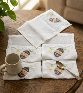 Serviettes de cocktail pliables personnalisées en lin brodé à la main, motif œufs de Pâques, de haute qualité, pour la maison, l'hôtel et les fêtes - Product Image 1