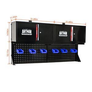 Armadietto Portautensili a Doppia Anta in Acciaio Inossidabile da Parete, con Cesto Sospeso, Ganci e Ripiani, Scaffale Portaoggetti a Muro in Acciaio Inossidabile Forato - Product Image 5