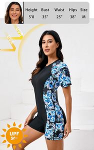 Women's Front Zipper Sexy Swimwear Surf Swimwear Outfit Short Sleeve <b>Rash</b> <b>Guard</b> One Piece <b>Swimsuit</b> Plus Size - Product Image 2