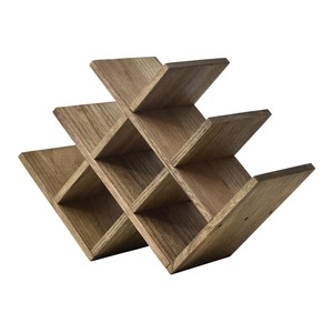 Porte-vin rectangulaire géométrique en teck en gros - Pièce d'art moderne faite à la main et écologique à bas prix - Product Image 3