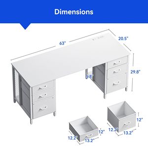 63 Inch Computer <b>Desk</b> with 6 Fabric Drawers Modern <b>White</b> <b>Office</b> <b>Desk</b> for <b>Home</b> Workspace - Product Image 2