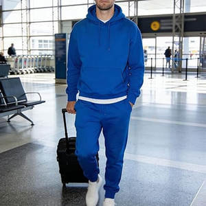 ชุดวอร์มคนท้องสีน้ำเงินรอยัลแบบเรียบสำหรับผู้ชาย |   ชุดเซ็ตฮู้ดดี้ผ้าฟลีซแบบเรียบง่าย กางเกงจ็อกเกอร์ทรงโอเวอร์ไซส์ สไตล์สตรีทแวร์ |   ขายส่ง - Product Image 2