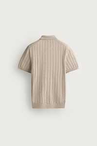 Suéter de punto acanalado texturizado beige para hombre, mezcla de algodón, con logo frontal, transpirable, informal, para OEM, personalizado, al por mayor - Product Image 2