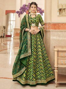 Green <b>Art</b> Silk A-Line Empire Halter Maxi Lehenga Choli Embroidered <b>Sequin</b> Ethnic Dress Women Wedding Festival Outfit - Product Image 1