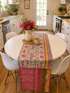 Camino de Mesa Bohemio de 17 x 80 Pulgadas, de Algodón Kantha, Accesorio Decorativo para Mesa de Comedor, Camino de Mesa Cómodo y Ecológico, Exportación al por Mayor - Product Image 1