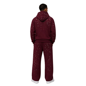 Ensembles de sweats à capuche zippés oversize basiques avec strass, logo brodé personnalisé, vente en gros, fabricant, sweats à capuche et joggers en coton pour hommes - Product Image 4