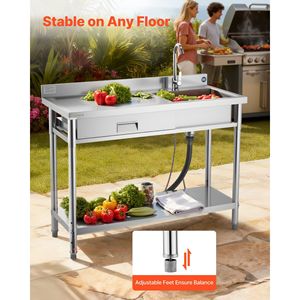 Évier utilitaire à bol unique en acier inoxydable 47,2 x 19,7 x 37, eau chaude et froide, lavage de la vaisselle, stérilisation, cuisine commerciale - Product Image 6