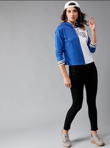 Sudadera con Capucha para Mujer, Azul y Blanco, Corte Regular, 100% Algodón Tejido, Estilo Casual para Otoño - Product Image 1