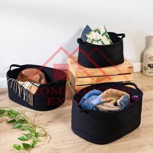Cesta de ropa de almacenamiento de cuerda única de Venta caliente con asa para interior y exterior Cesta de almacenamiento de bobina de algodón negro superventas - Product Image 3
