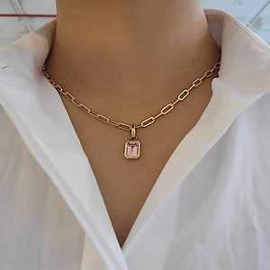 14K <b>Solid</b> Gold Paperclip Chain <b>Necklace</b> 16 Inches Textured Diamond Cut Elongated Link Cable Beaded Minimalist Christian - Product Image 4